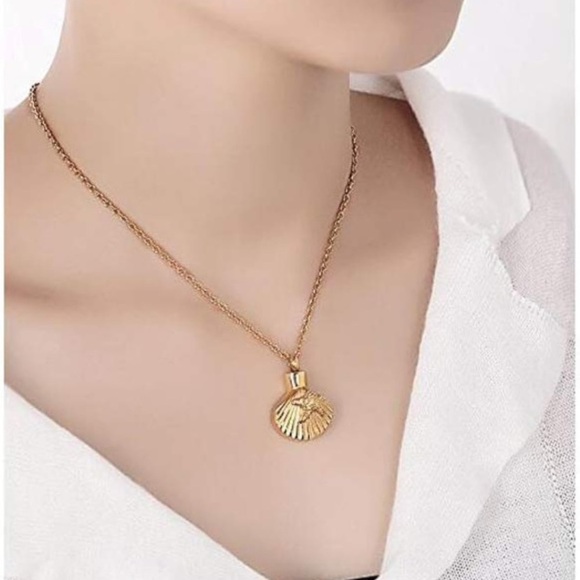 18k Sea Shell Starfish Urn Necklace Keepsake Memorial in Luxurious Gold Steel - Picture 2 of 5